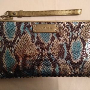 LODIS SEQUIN LEATHER TRIMMED RILEY LARGE WRISTLET